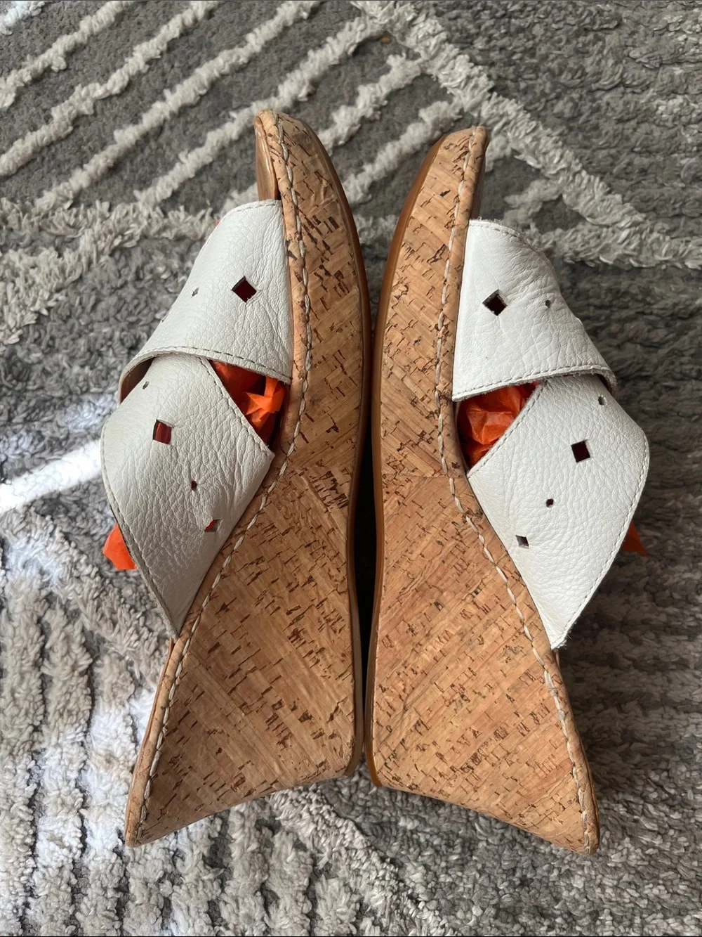 Born Canova Cork and Leather Wedge Sandal White - Size 8 Summer Resort Vacation